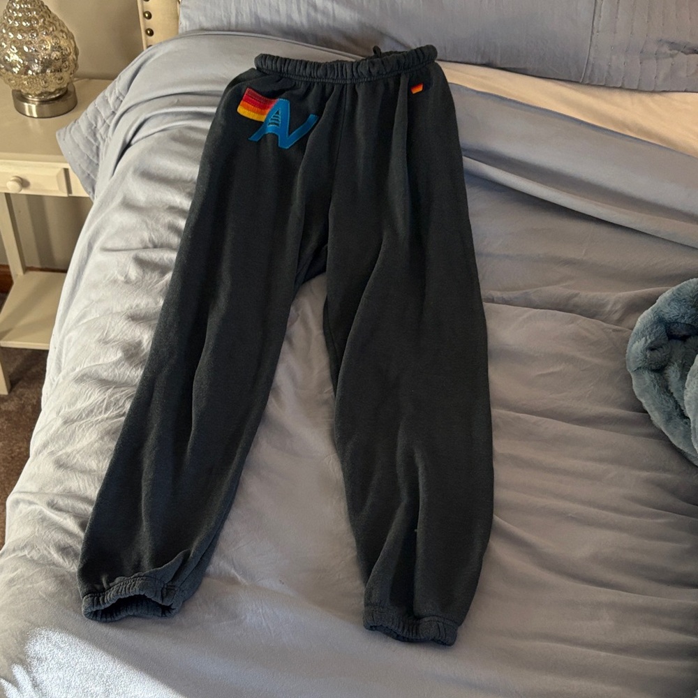 Aviator Nation Black Kids Sweatpants with Rainbow Logo